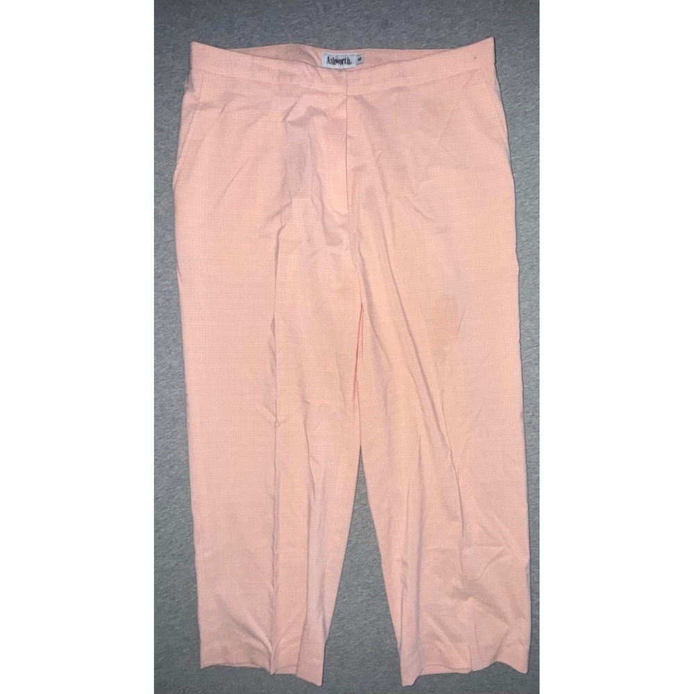 Ashworth Womens Peach Micro Check Straight Leg Golf Pants Size 12 Preppy Coastal